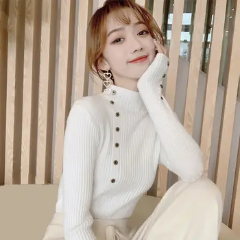 

Half High Collar Sweater Woman Autumn Women Lady Sweater High Elastic Solid Turtleneck Sweater Slim Sexy Tight Knitted Pullovers