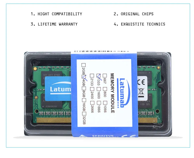 Latumab RAM DDR3 4GB 8GB 16GB 1333MHz Laptop Memory PC3-10600 SODIMM Memory 204Pin 1.5V Notebook Memory Memoria DDR3 RAM Module (18)