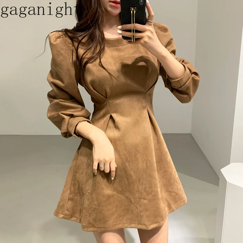 

Gaganight Elegant Vintage Women Mini Short Dress Solid Slim Long Sleeve O Neck Ladies Bodycon Dresses Spring Autumn Vestidos