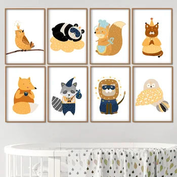 

Cute Animal Cartoon Decoration Squirrel Lion Panda Home Decoration Canvas Painting Living Room Children's Room Decor Painting