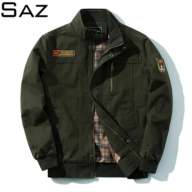 

Saz Men's Bomber Jacket Spring Autumn Mens Cotton Military Pilot Jacket Tactical Mens Jackets Motorcycle Air Force Flight Coats