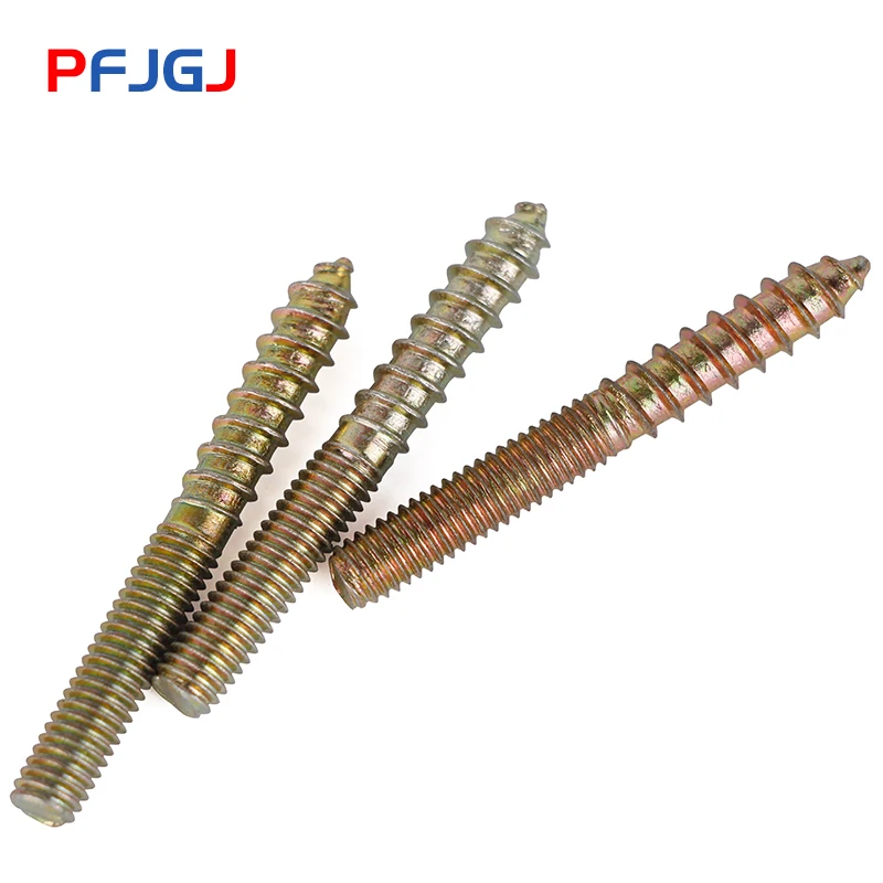 10Pcs M8 x 60mm Double Head Ended Wood to Wood Screws Self-Tapping Thread Bolts for Furniture Fixing Dowel