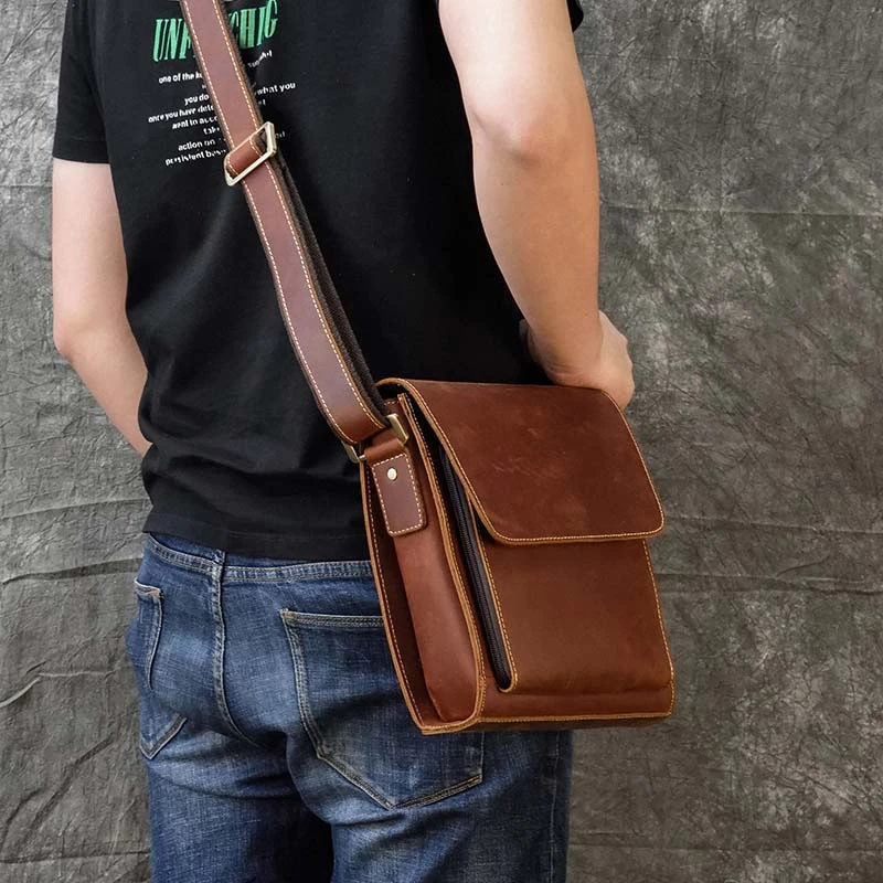 Bolso bandolera Vintage de piel auténtica para bolso de hombro de cuero de vaca grueso, bandolera pequeña informal, de cuero de vaca|ipad messenger bag|leather shoulder bagshoulder bags - AliExpress