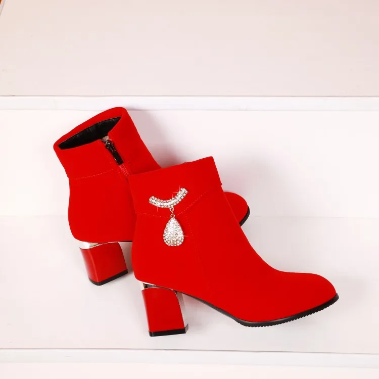 

Big Size 9 10 11-14 boots women shoes ankle boots for women ladies boots shoes woman winter Solid color round head side zipper