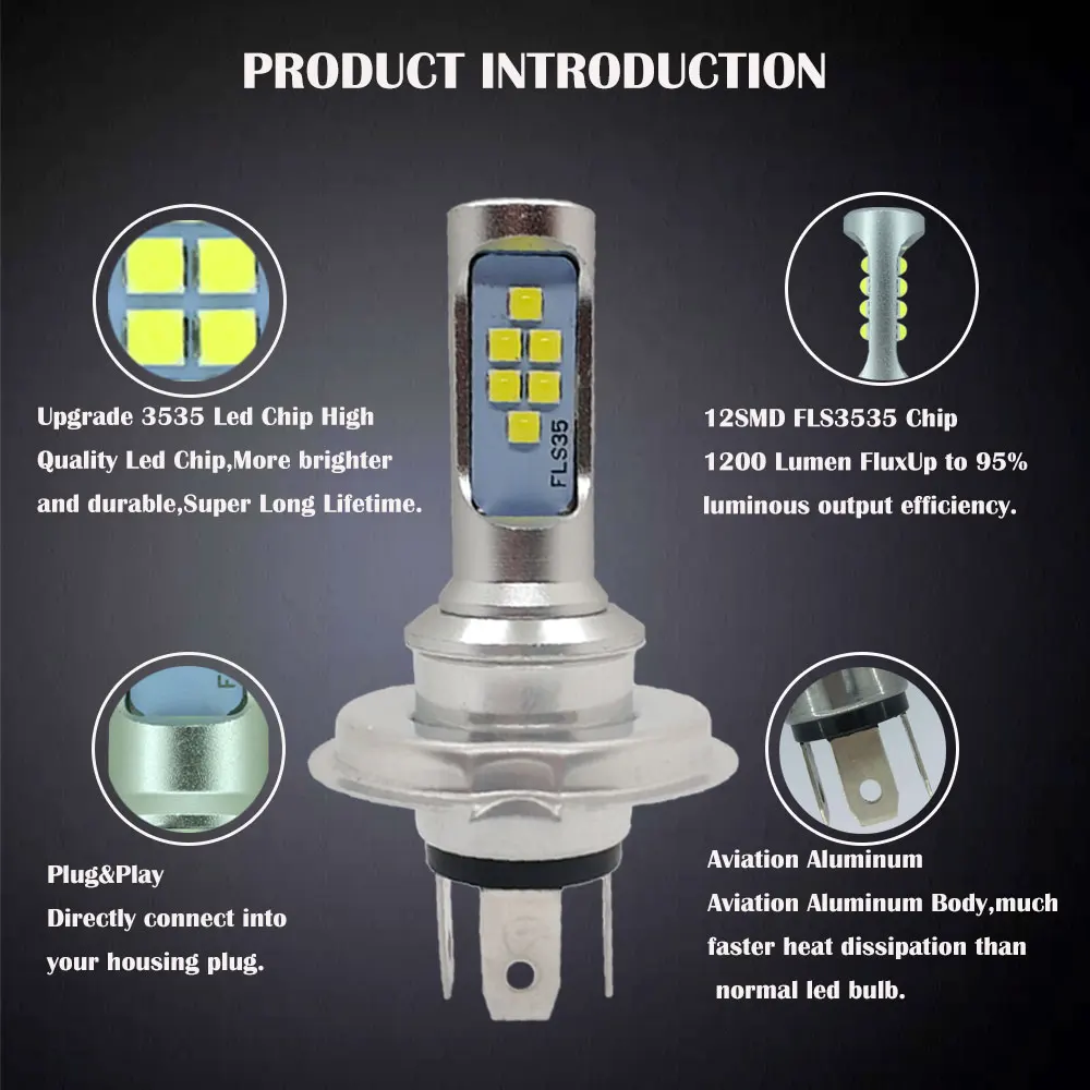H4 LED  Ʈ , HS1 LED   Ʈ, 3535 Ĩ, 1400LM 工, ڵ  Ʈ , 12V DC, 1 