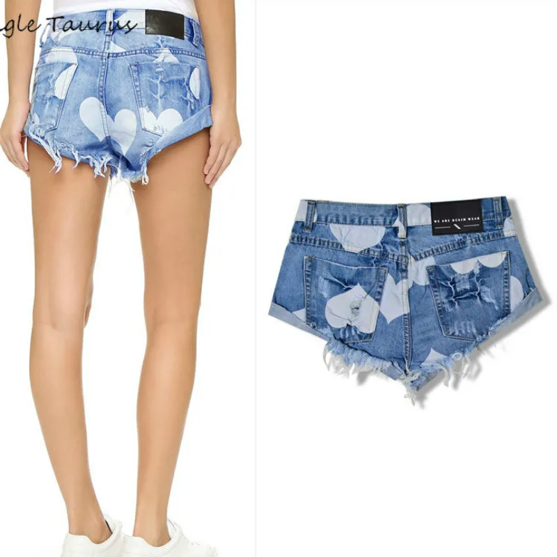 2021 летний топ Талия джинсовые шорты для женщин с принтом в форме сердца синего