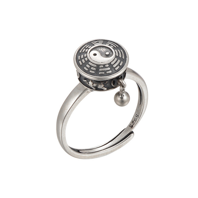 Buddhist Prayer Wheel Ring for Men Women Silver Color Enamel Yin Yang Feng Shui Rotating Rings Luck Jewellry Dropshiping