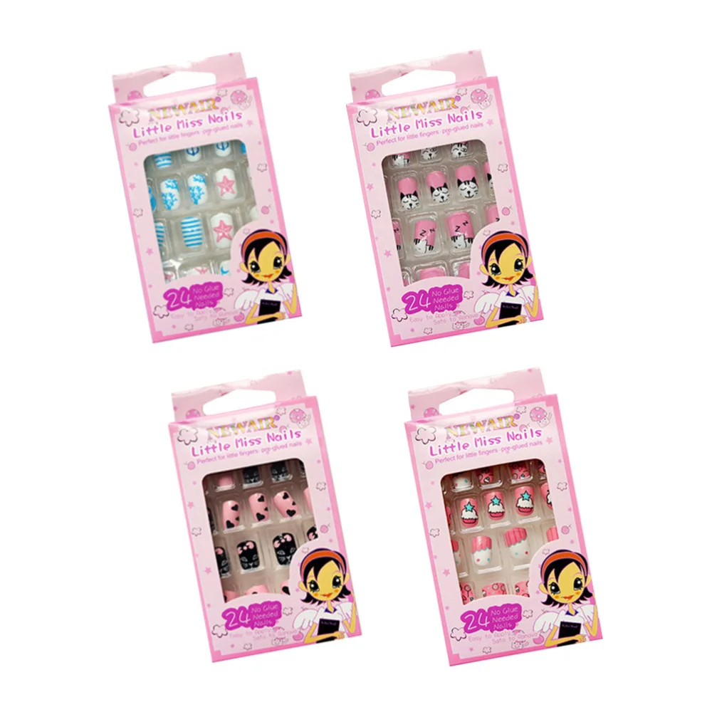 

4 Boxes False Nails Lovely Finished Manicure Supplies Nail Art Tool for Children Little Girls