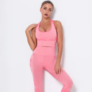 

2020 New Women's Athletic Set Fitness Clothing Camouflage Seamless Leggings+Bra Sets Workout Energy Suit Women Exercise Suit
