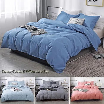 

Solid Color Duvet Cover & 1/2pcs pillowcase Set Single Double Full Queen King Size Bedding Cover