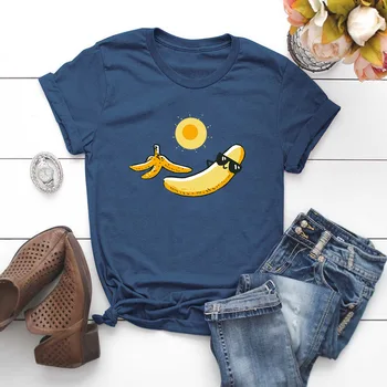 

Plus Size 100% Cotton Women T-shirts S-5XL Banana on Vacation Printed European T Shirt Short Sleeve O-Neck Female Top Tees