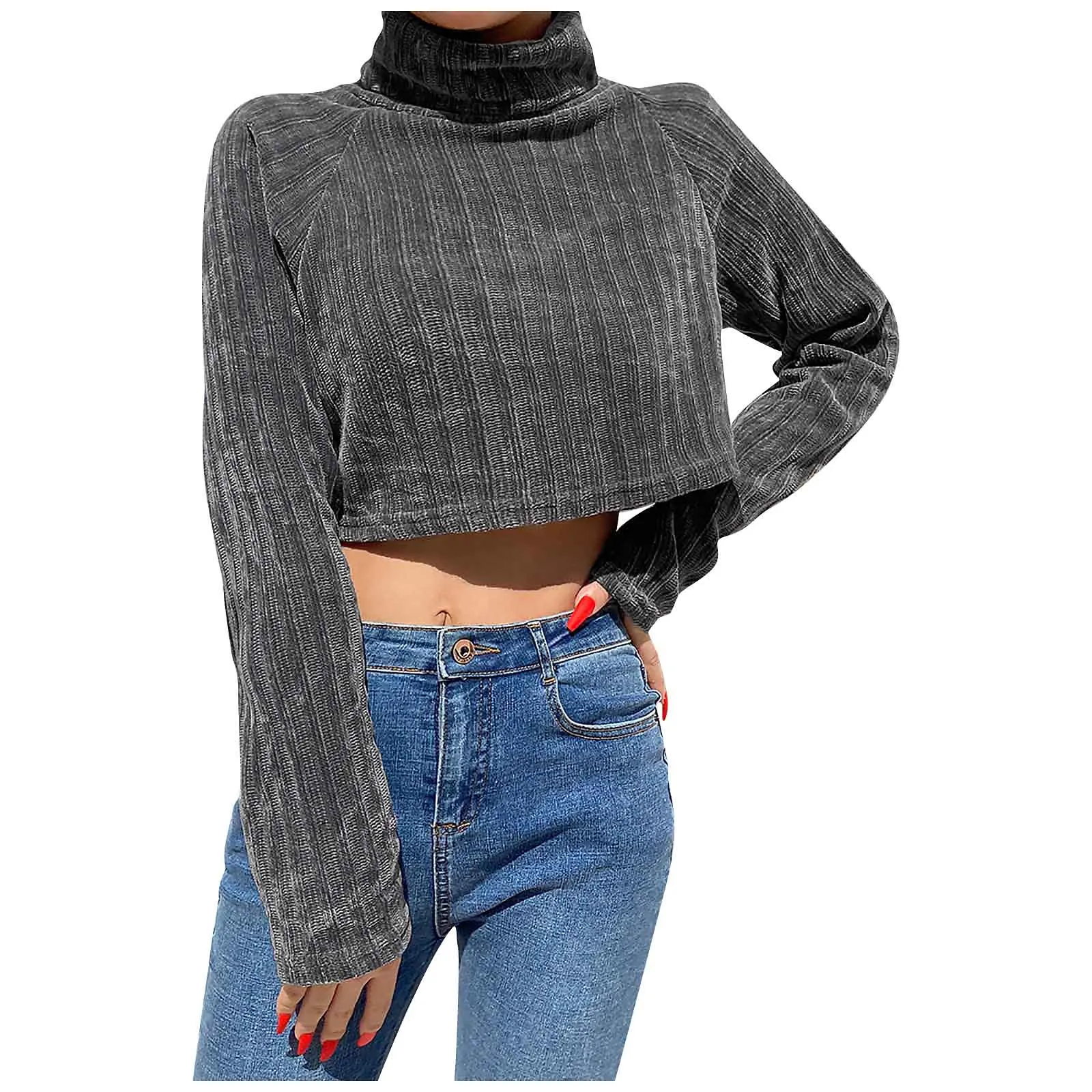 Women Blouses & Shirts O-neck Pullover Leisure Time High Collar Knitted Velvet Short Tops Women Scriptor Summo 2