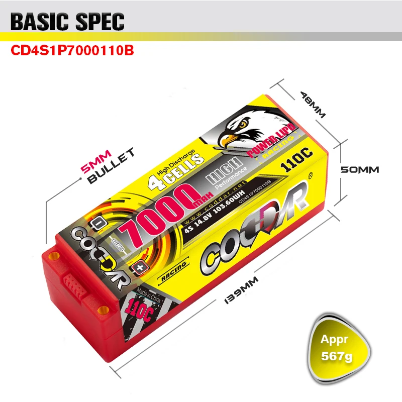 CODDAR 7000mAh 4S 110C 14.8V 5.0mm Hardcase Lipo Battery With XT90 T XT60 EC5 Plug For 1:8 1:10 RC Car Four Drive Off-Road Boat | Игрушки и