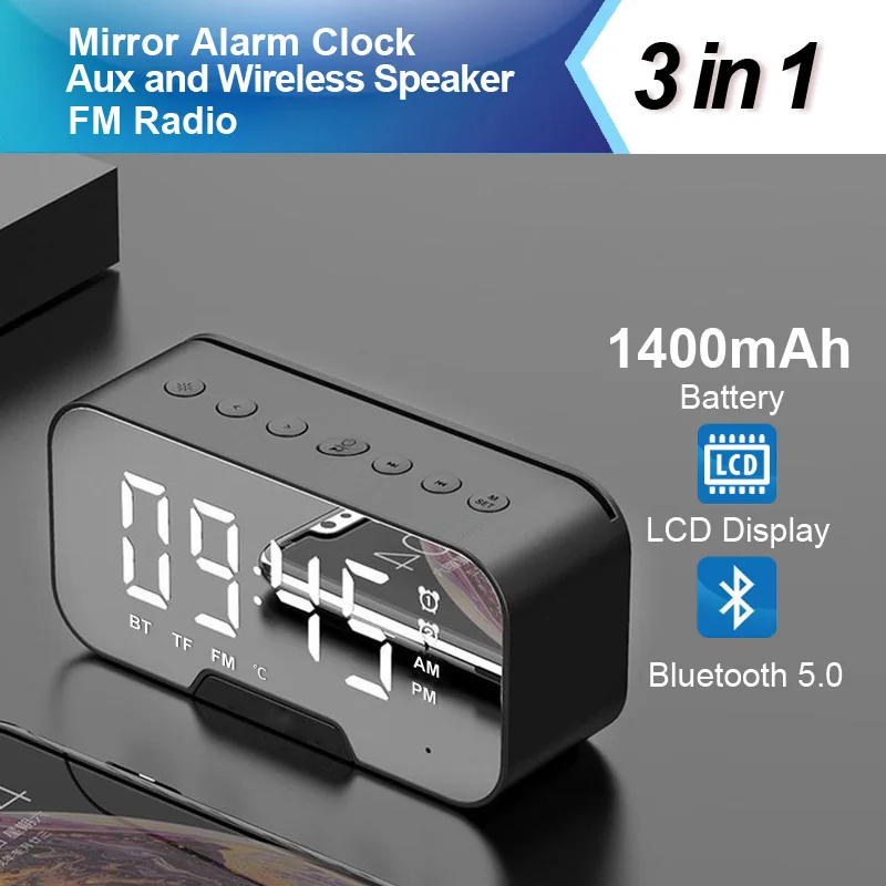 Wireless Bluetooth Speaker Outdoor Loudspeaker Clock+Speaker+FM Radio 3 in 1 HIFI Stereo Portable Boombox Bass Wireless Speaker bluetooth shower speaker Speakers