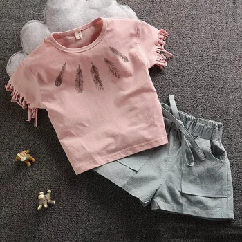 

2020 New Summer Casual Children Sets Flowers Blue T-shirt+ Pants Girls Clothing Sets Kids Summer Suit For 1-6Years