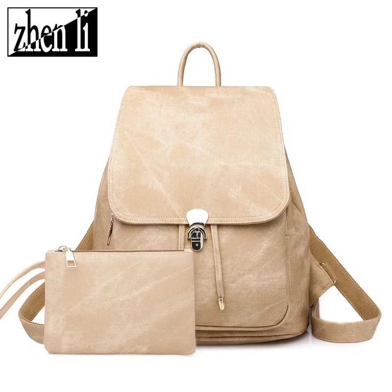 

2018 Cross Border New Style PU Backpack Women's Denim-like Fabric Pattern Set Backpack Amazon Retro WOMEN'S Bag