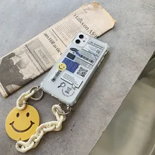 Bilek zinciri kılıfı iPhone 11Pro Max 7 8 artı XR XS Max barkod etiket şeffaf durumlarda sevimli gülen zincir asılı kılıfı iphone 11