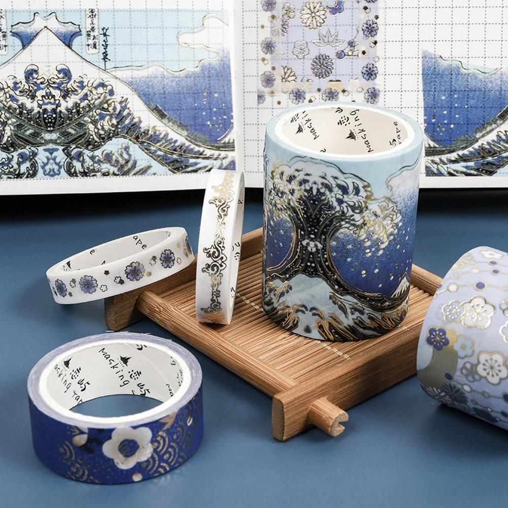 

5roll Chinese Style Series Brocade Pattern Masking Tape Bronzing Washi Paper Tape Handbook Album DIY Decorative Stickers