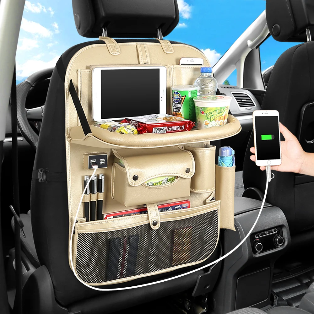 4 USB из искусственной кожи автомобильное сиденье задняя Складная портативная коробка для хранения многофункциональный автомобильный Органайзер портативные сумки для хранения салфеток органайзер для багажника