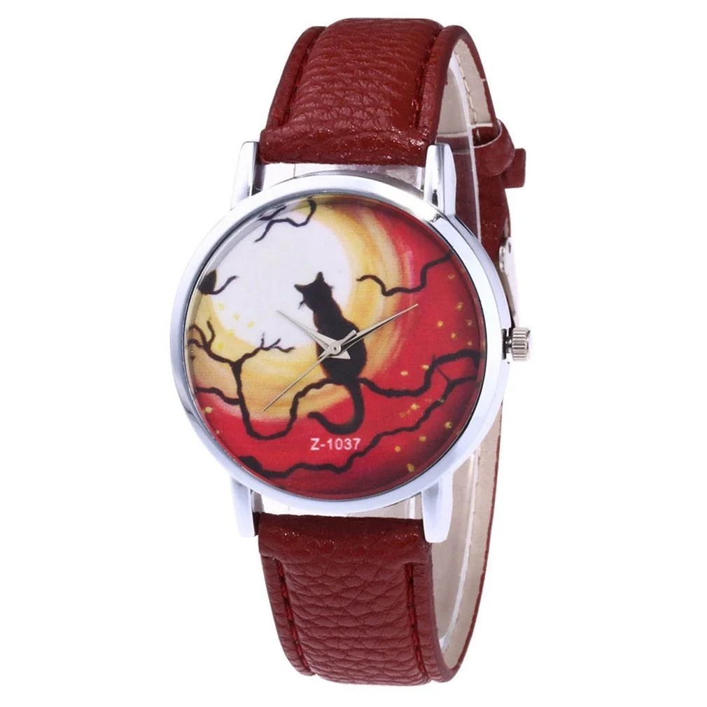 

Cute Cat Pattern Quartz Watch women PU Leather Strap Round Dial Quartz Watches for Montre Femme Dropshipping
