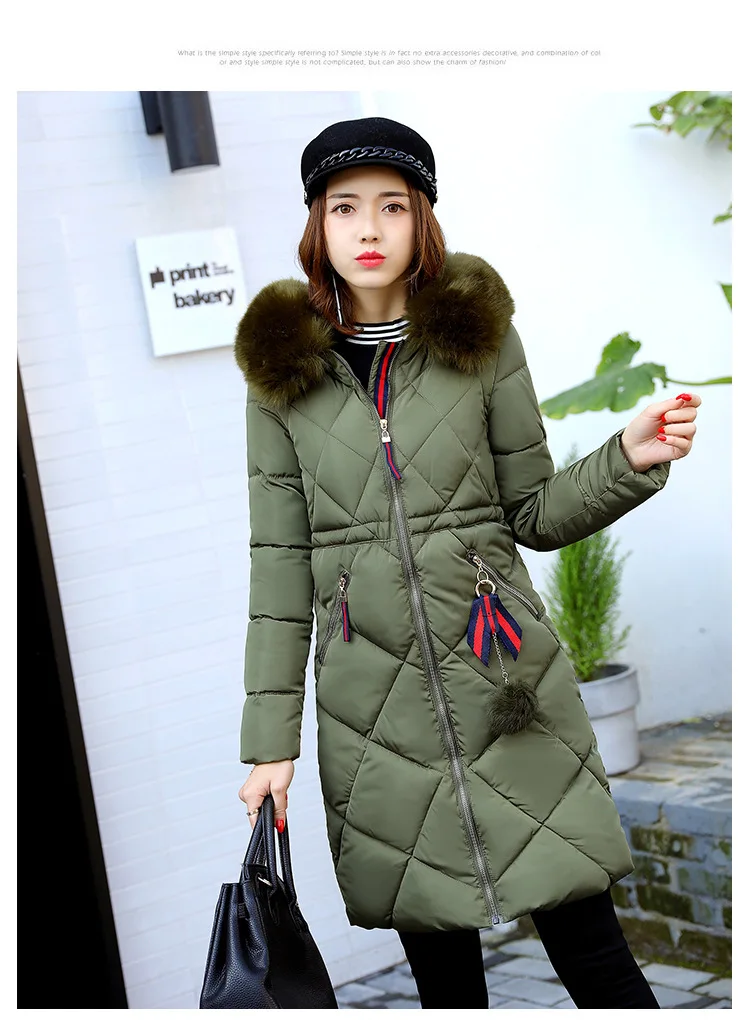 Новинка зимы, женское длинное пальто с хлопковой подкладкой, сшитое тонкое плотное теплое пальто с тяжелым меховым воротником, парка, женский пуховик CA3270