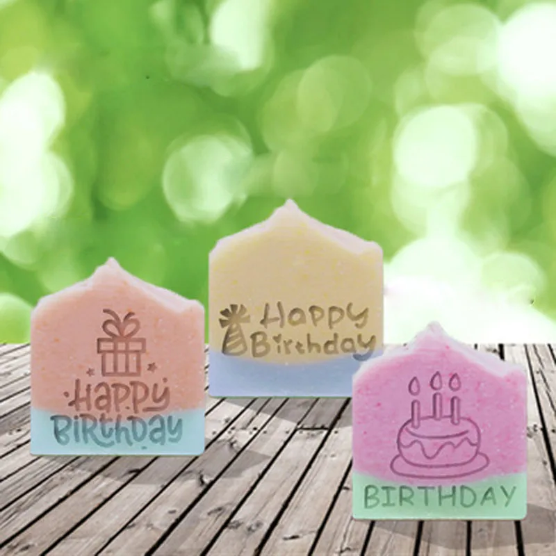 Happy Birthday Cake Pattern Handmade Soap Stamp, Clear DIY, Natural Acrylic, Organic, Decorative Soap Making, Custom Printing