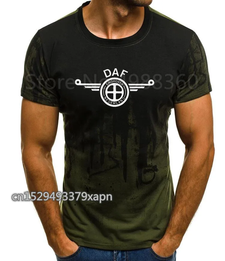 Men tshirt DAF Print Simple Gradient Color Short Sleeve T-Shirt Chic Slim Round Neck Tops splash-ink Printed Tee | Мужская одежда