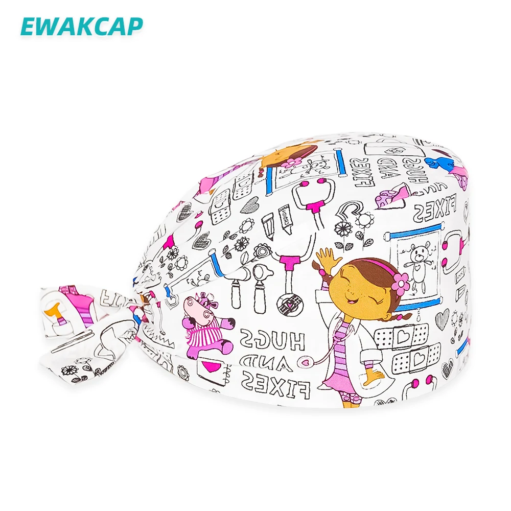 Unisex Scrub Cap with Buttons Adjustable Anime Printing Bouffant Nursing Hat Head Scarf Pet Shop Lab Women Work Surgicals Hats white skully hat Skullies & Beanies