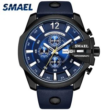 

SMAEL Quartz Watch leather Big Dial Stainless Steel Case Male Clock Auto Date Wristwatches SL-9079 Men Watches Fashion Mens rejo