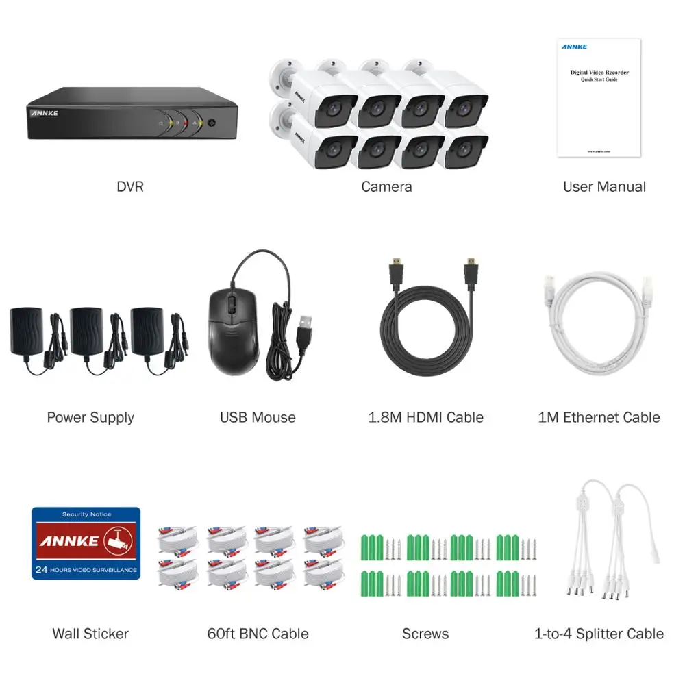 ANNKE 8CH 5MP Ultra HD система видеонаблюдения 5в1 H.265+ DVR с 8 шт. 5MP TVI Всепогодная белая система видеонаблюдения Комплект