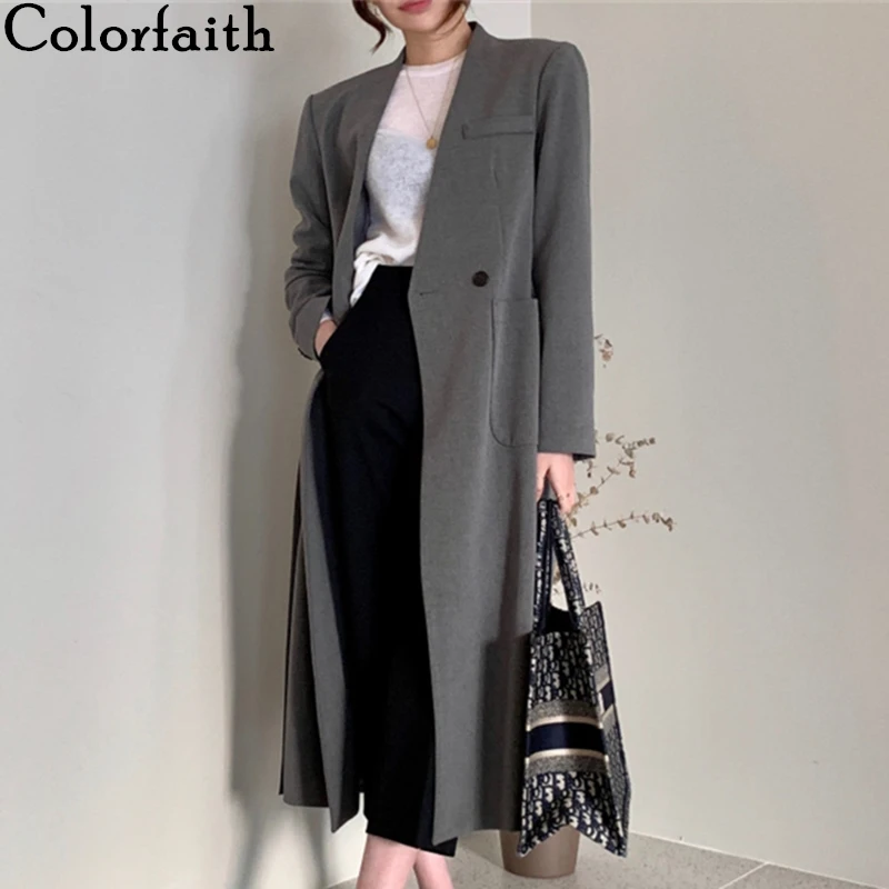 Colorfaith новинка 2020 осенне-зимние женские длинные блейзеры на шнуровке пуговицах с