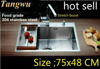 Best Free Shipping Apartment Kitchen Manual Sink Single Trough Durable 304 Stainless Steel Big Vogue Hot Sell 750x480 MM