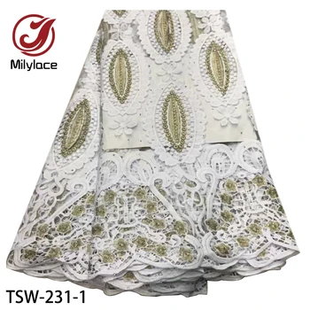 

Latest African Mesh Lace Fabric with Stones High Quality Guipure Lace Nigerian Lace Fabrics for Dress TSW-231