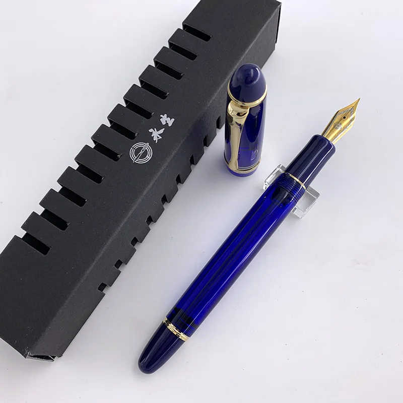 Yongsheng 699 Vacuum Filling Fountain Pen Transparent Blue Solid Section Acrylic - EF/F/M/ Bent Nib 0.38-1.2mm Office Gift Pen transparent white yongsheng 699 vacuum filling fountain pen acrylic ink pen clear section ef f m nib business office gift pen