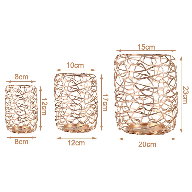 

3Pcs Wall Desktop Hand-woven Mesh Candle Holder for Wedding Gift Home Decoration Romantic Geometric Iron Golden Candlestick New