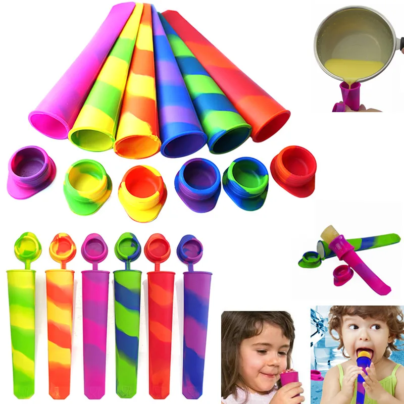 

6pcs/set Summer Popsicle Maker Lolly Mould Kitchen DIY Food-Grade Silicone Frozen Ice Cream Pop Mold Kitchen Tool