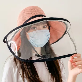 

Summer Hollow Fishing Cap Outdoor Fisherman Hat Protective Face Shield Big Brim Transparent Protective Bucket Hats 7 Colors
