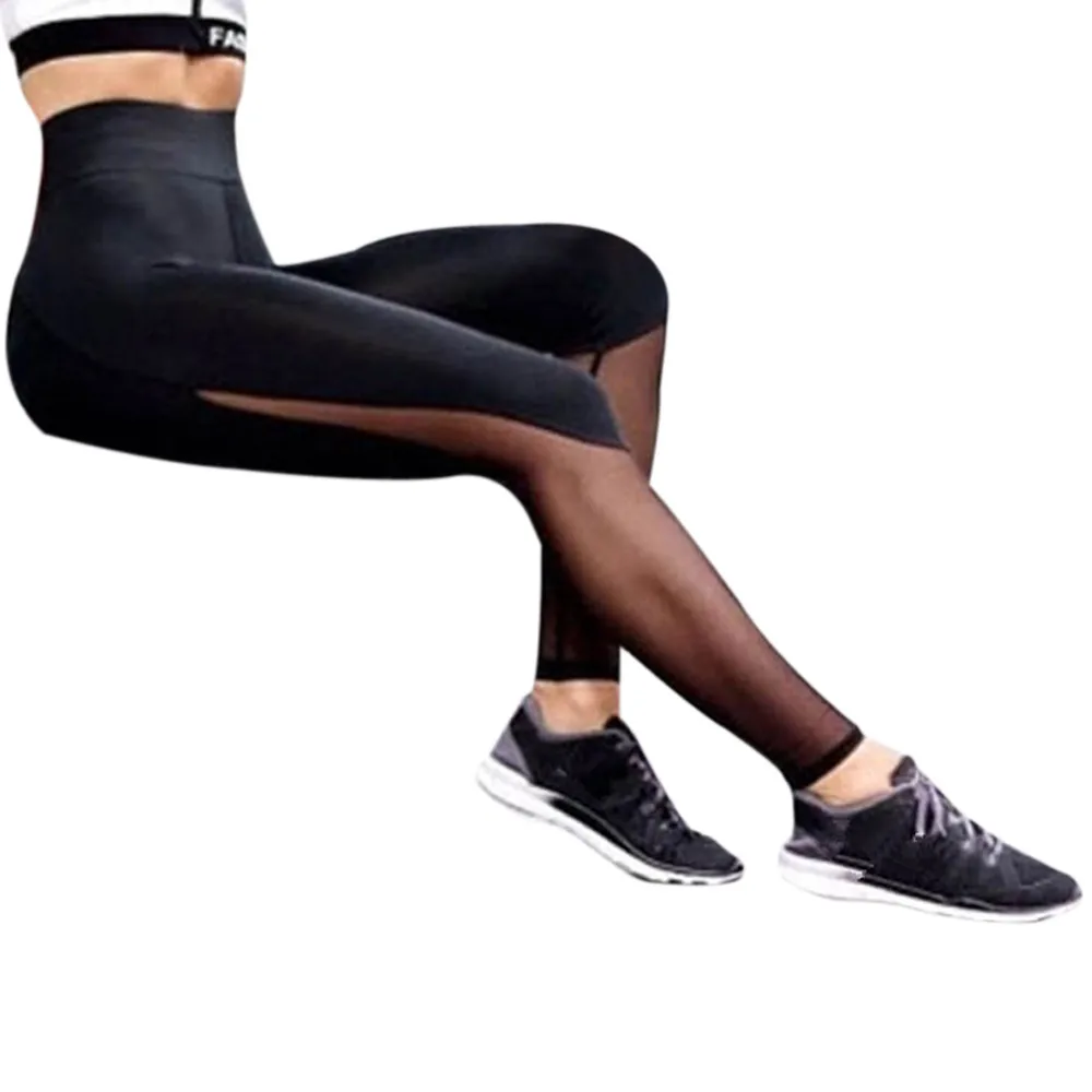 

Black Casual Sexy Contrast Mesh Contrast Skinny Solid Leggings Summer Women Trousers High Waist Fitness Workout Leggins Panties