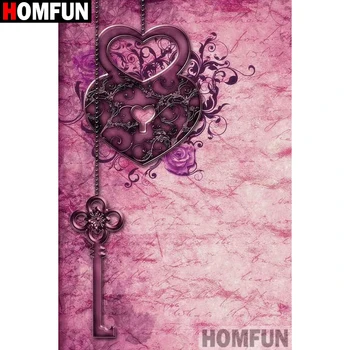 

HOMFUN Diamond Painting Cross Stitch Pattern 5D Diamond Embroidery "Heart key lock" Home Decor DIY diamond Art A27251