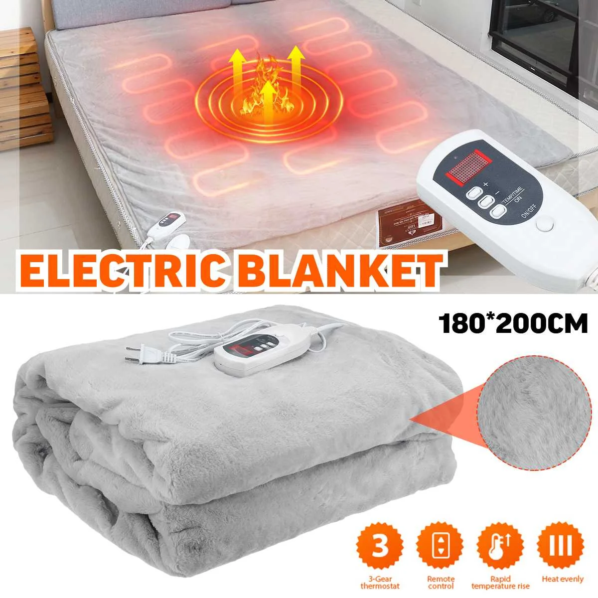 Cobertor elétrico 110v cinza aquecedor quente cama