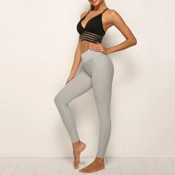 

2020 New Jacquard Bubble High Waist Pants Fashion Women'S Sports Leggings Hip-Up Pants Charming Woman