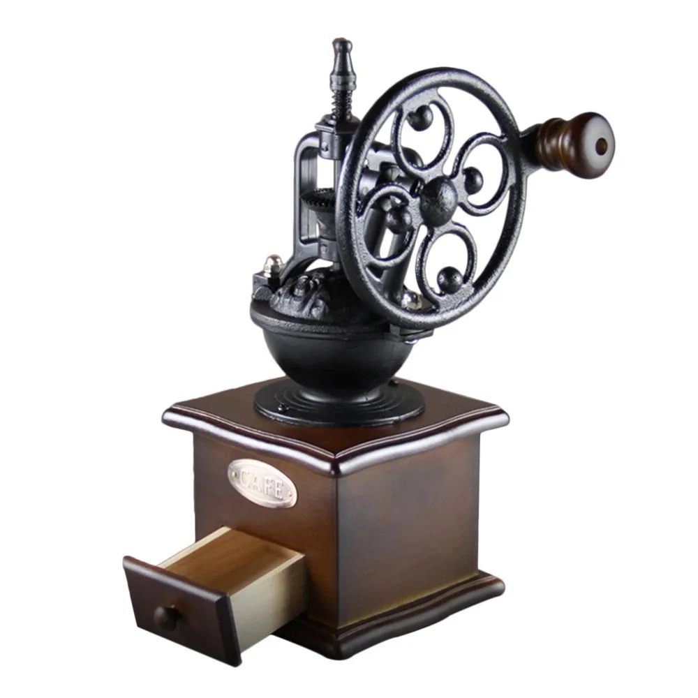 

Wheel Design Vintage Manual Coffee Grinder With Ceramic Movement Retro Wooden Mill Hand Coffee Maker Machine For Home Decoration