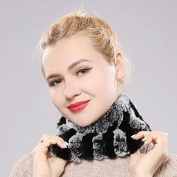Women Rex Rabbit Fur Stretch Scarf Headbands Snood Scarves Neck Cover Fur Scarf Winter Adult Children Handmade Neck Warmer