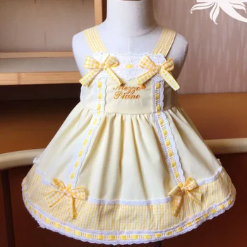 

Summer Vintage Yellow baby girl Spanish Lolita Turkey Ball Gown Bow spaghetti strap Birthday Party princess Dress