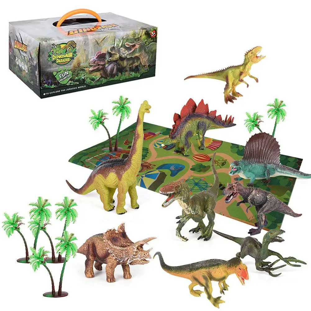 

9pcs Simulation Mini Dinosaur Model Set Creative Animal Active Game Mat Educational Toys For Children Kids Christmas Gift