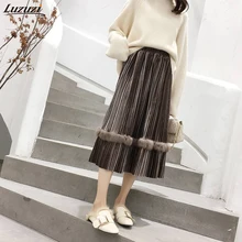 Luzuzi бархатная плиссированная юбка осенне-зимняя женская новая плиссированная юбка макси юбка с высокой талией Повседневная Праздничная юбка