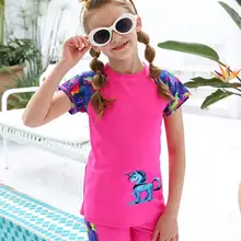 Детский купальный костюм с единорогом для девочек-подростков купальный костюм из 2 предметов(футболка+ плавки), пляжные купальные костюмы купальный костюм с изображением единорога