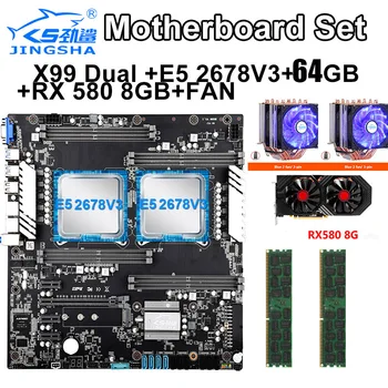 

X99 dual CPU motherboard set with 2pcs XEON E5 2678V3 CPU and 2*32gb=64gb ddr4 ecc reg 2400mhz ECC REG RAM MEMORY AND RX 580