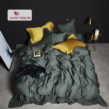 

SlowDream100% Silk Dark Green Bedding Set Best For Skin Care Duvet Cover Healthy Flat Sheet Pillwocase Queen King Free Shipping