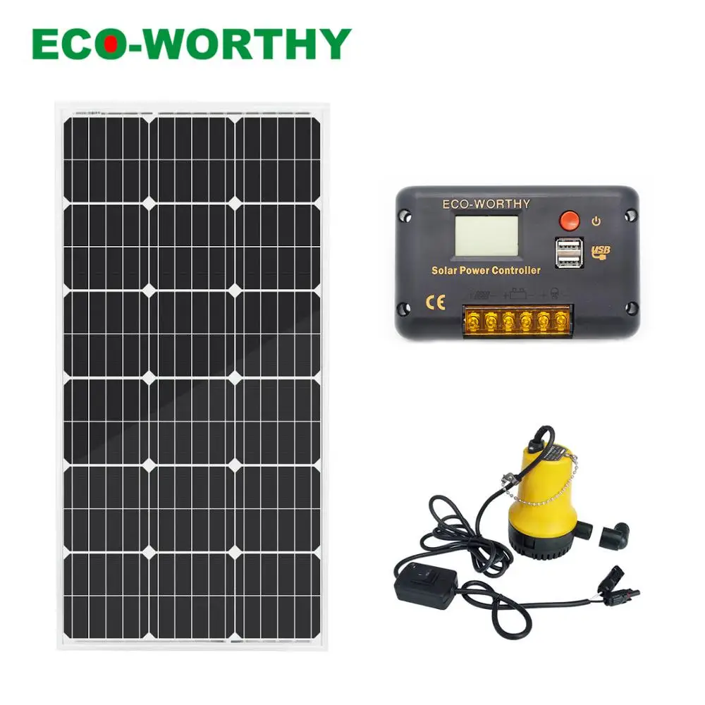 

ECOworthy 100W Solar power Panel & 12V Pond Water Pump & 20A controller Home Garden washing Pond Fountain Pool 12V solar kits